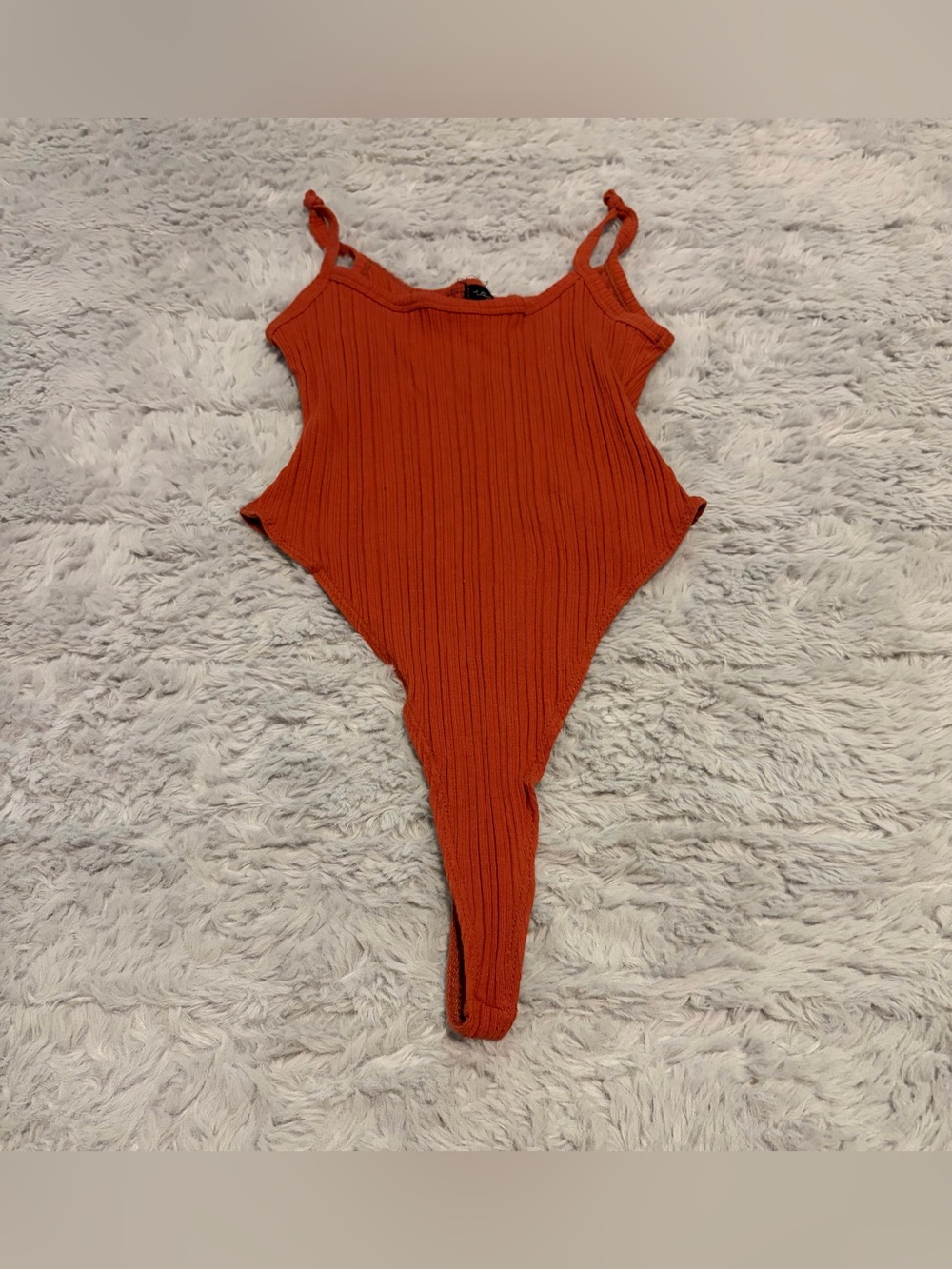 Out From Under Rust Orange Ribbed Thong Bodysuit Size M